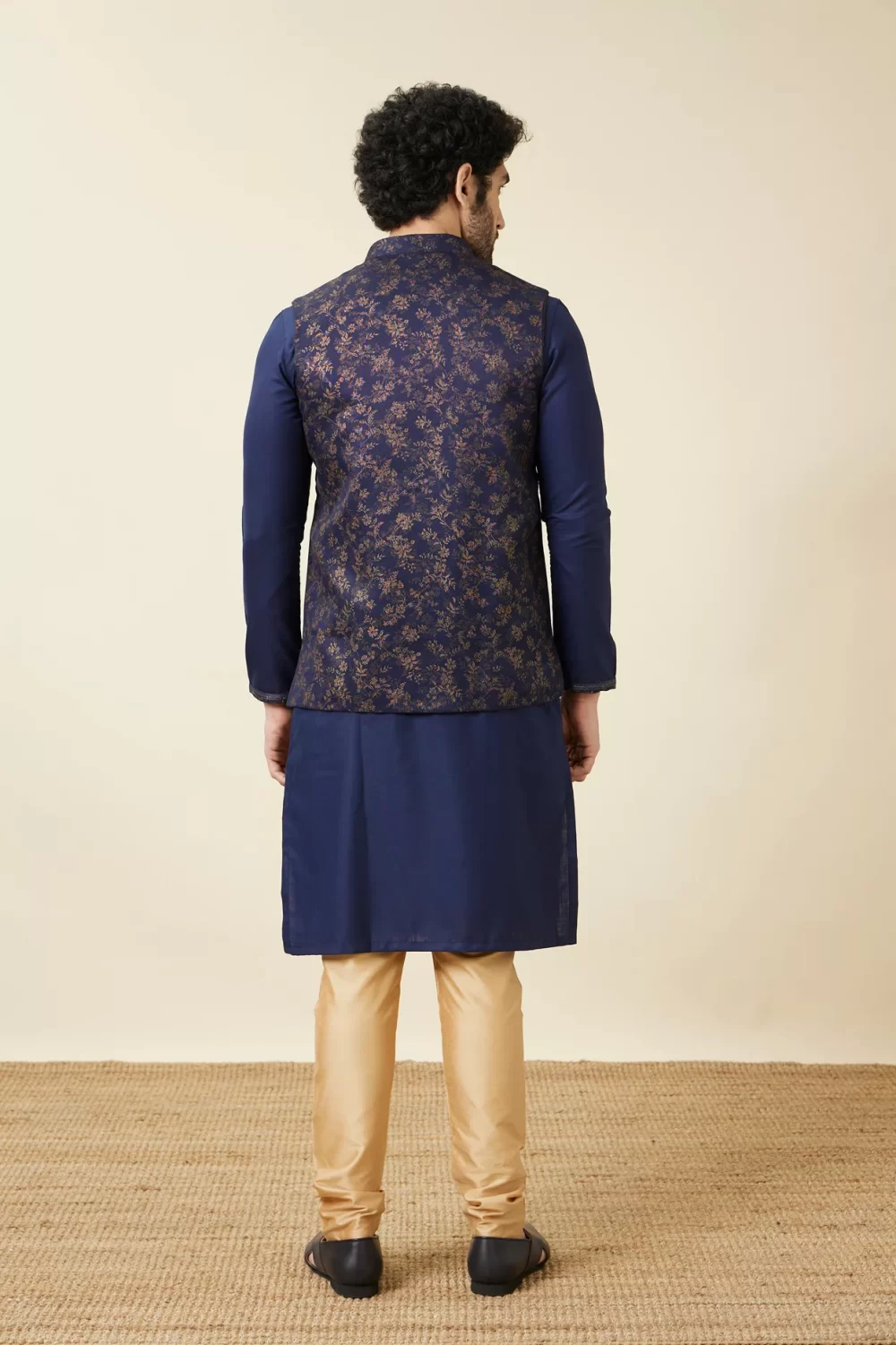 Navy Blue Golden Printed Jacket Set - Image 3