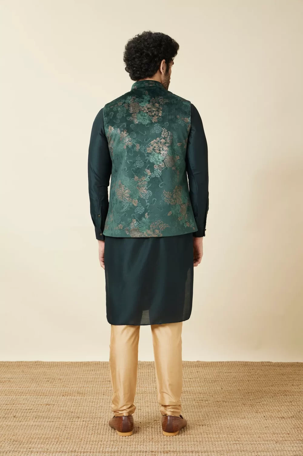 Moss Green Floral Printed Aysmetric Jacket Set - Image 2
