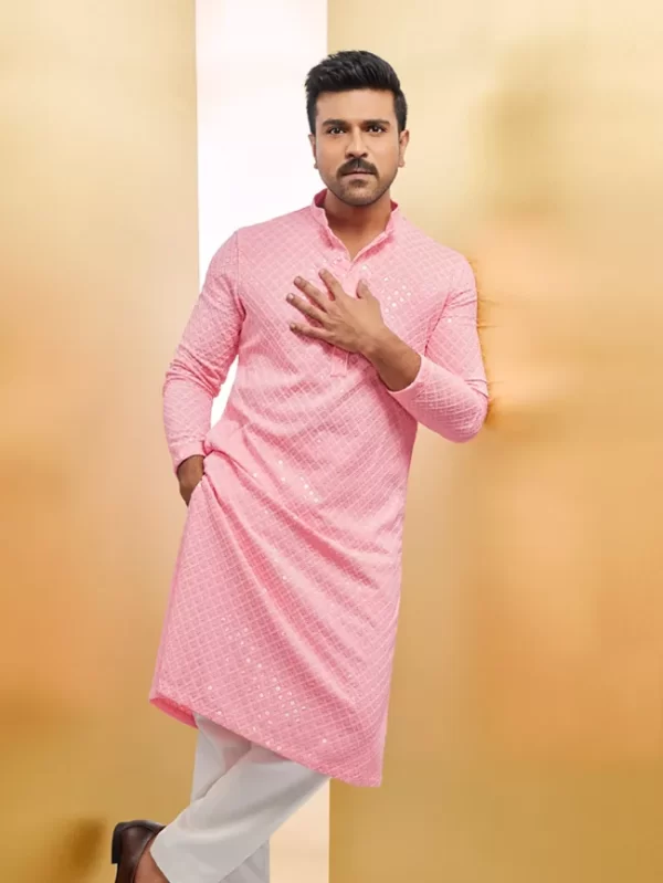 Flamingo Pink Chikankari Embroidered Kurta Set