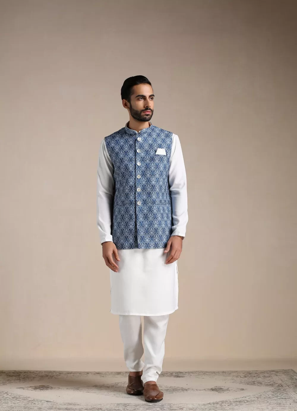 Brilliant Blue Ethnic Print Half Jacket