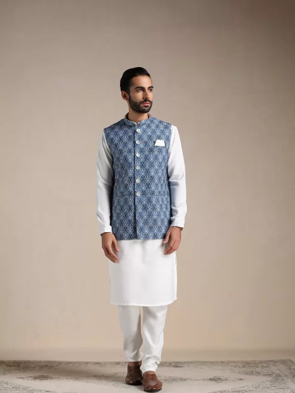 Brilliant Blue Ethnic Print Half Jacket