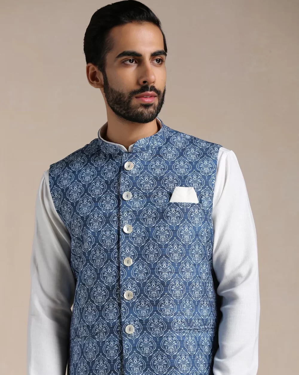 Brilliant Blue Ethnic Print Half Jacket - Image 4