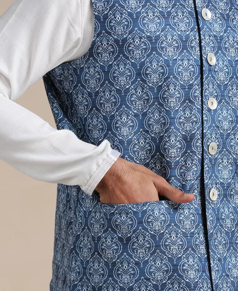 Brilliant Blue Ethnic Print Half Jacket - Image 3