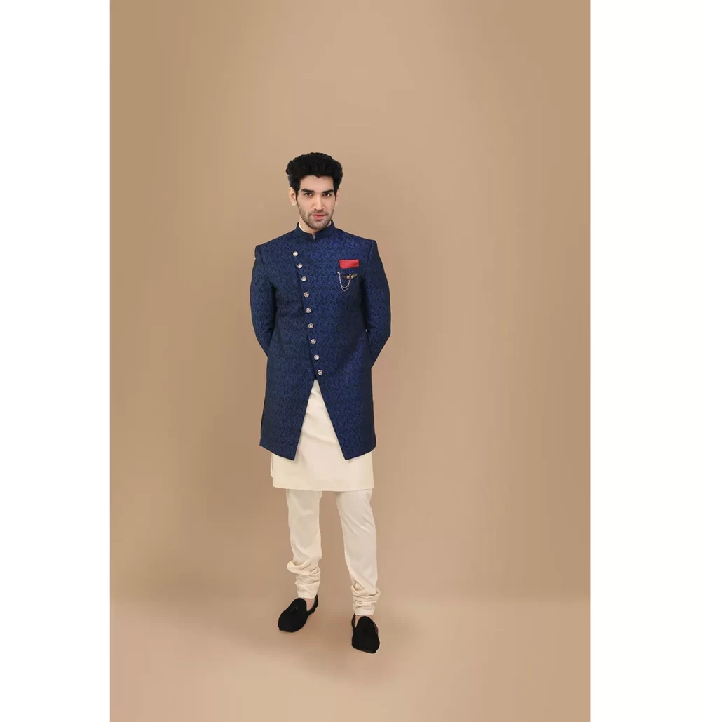 Alluring Blue Party Wear Indo Western Set - Image 2