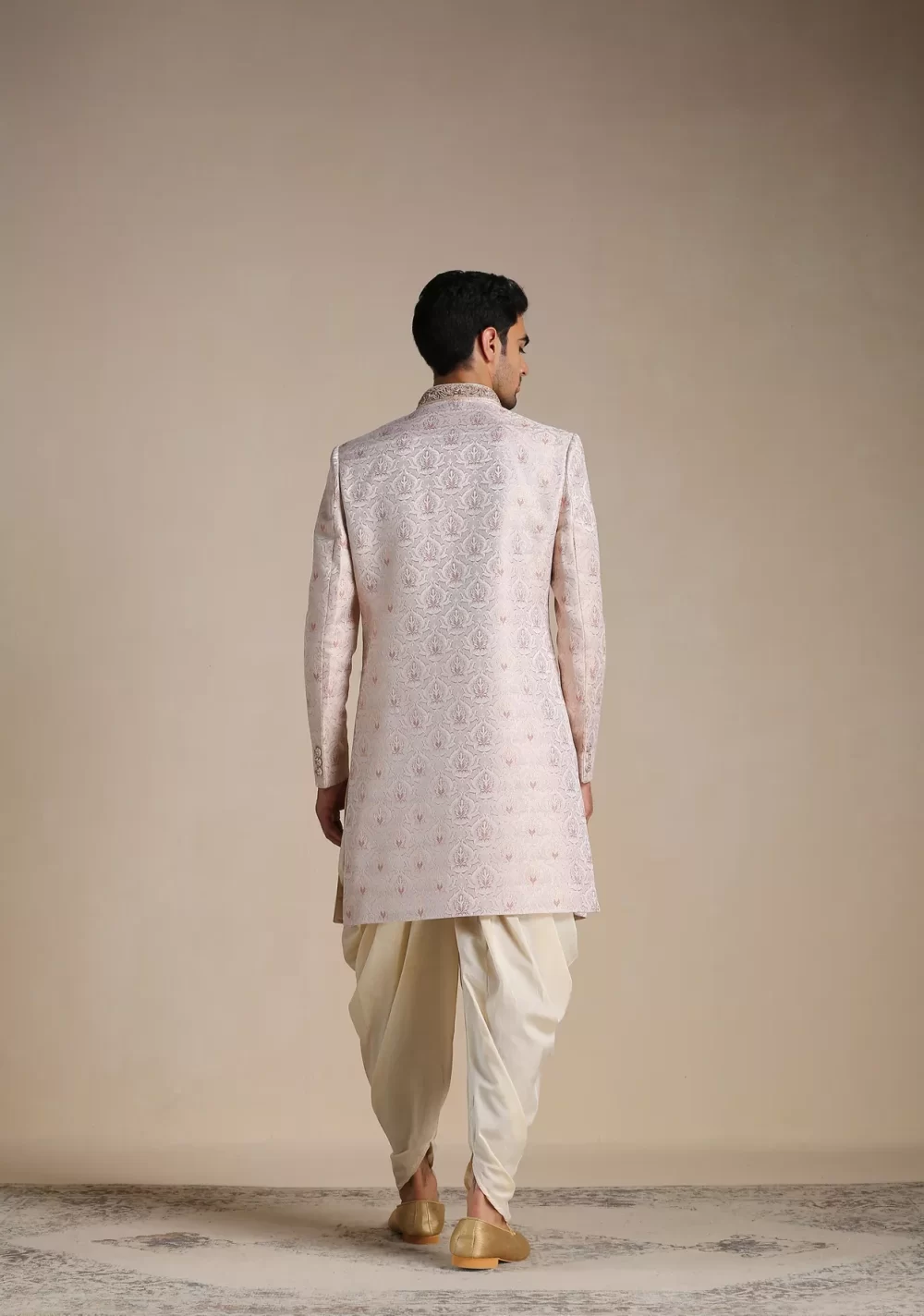 Primrose Pink Floral Patterned Brocade Indo Western Set - Image 3