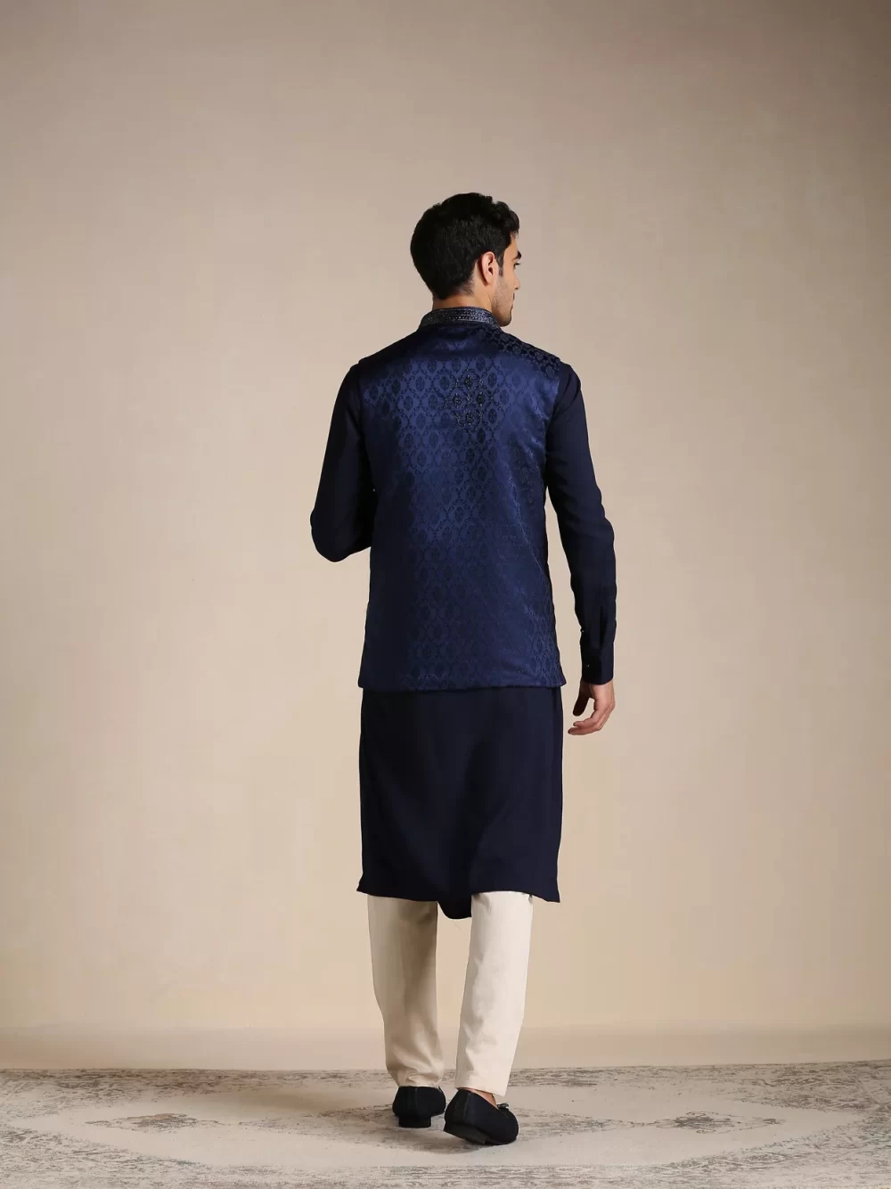 Navy Blue Kurta Jacket Set - Image 2