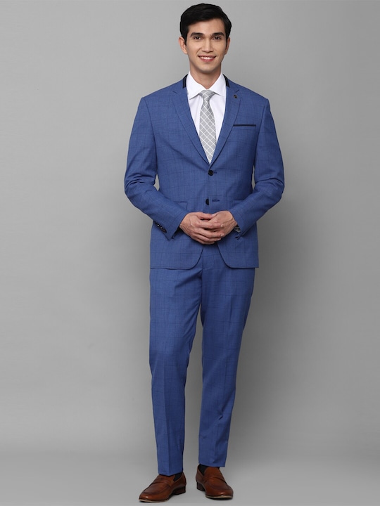 Men Blue Checked Slim-Fit Single-Breasted Two-Piece Formal Suit