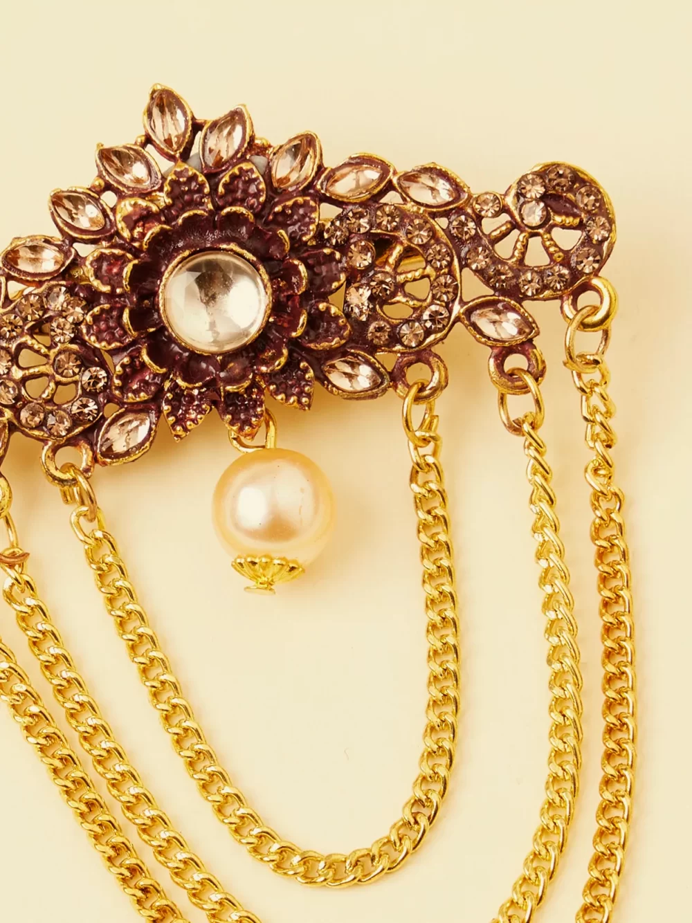 Ruby Red and Gold Embellished Chain Brooch - Image 2