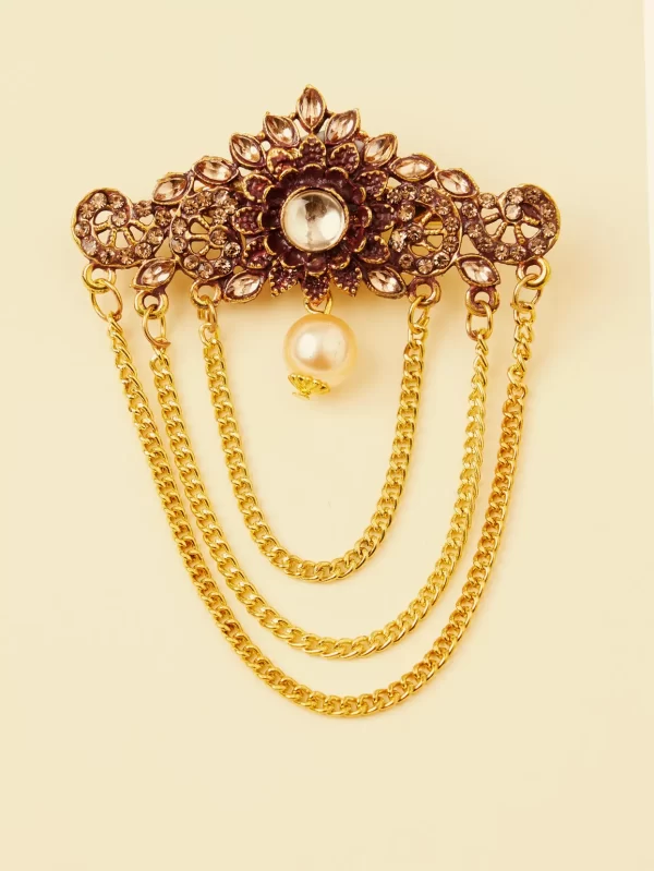Ruby Red and Gold Embellished Chain Brooch