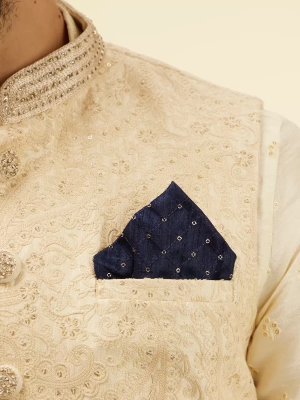 Navy Blue Lattice Patterned Sequinned Pocket Square